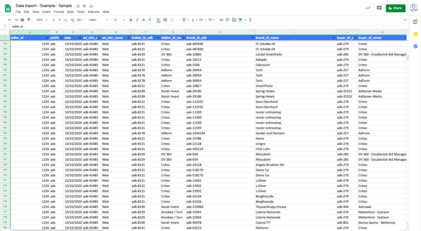 Adomik Data Export - Example - Sample Image Your programmatic advertising data, reliable and harmonized, where you need it